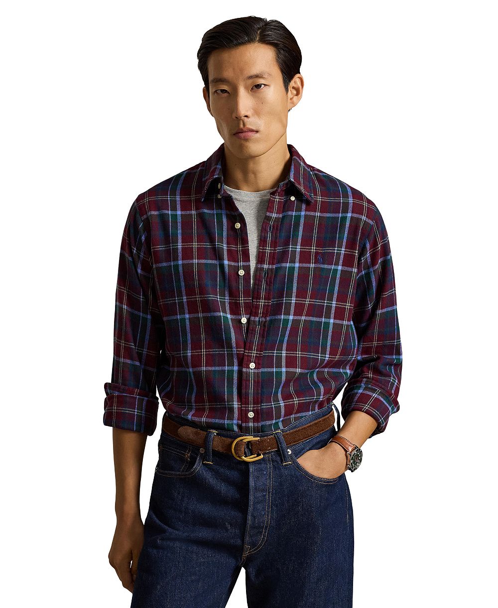 Polo Ralph Lauren мужская рубашка из мягкой фланели в клетку с длинным рукавом