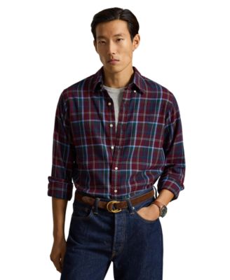 Polo Ralph Lauren мужская рубашка из мягкой фланели в клетку с длинным рукавом