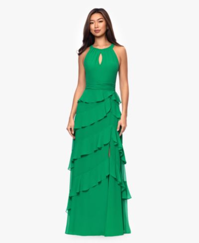 XSCAPE Women's Halter Tiered Ruffle Gown