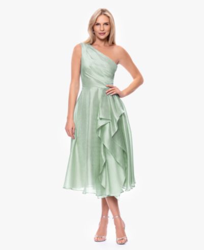 XSCAPE Women's One-Shoulder Sleeveless Metallic Dress