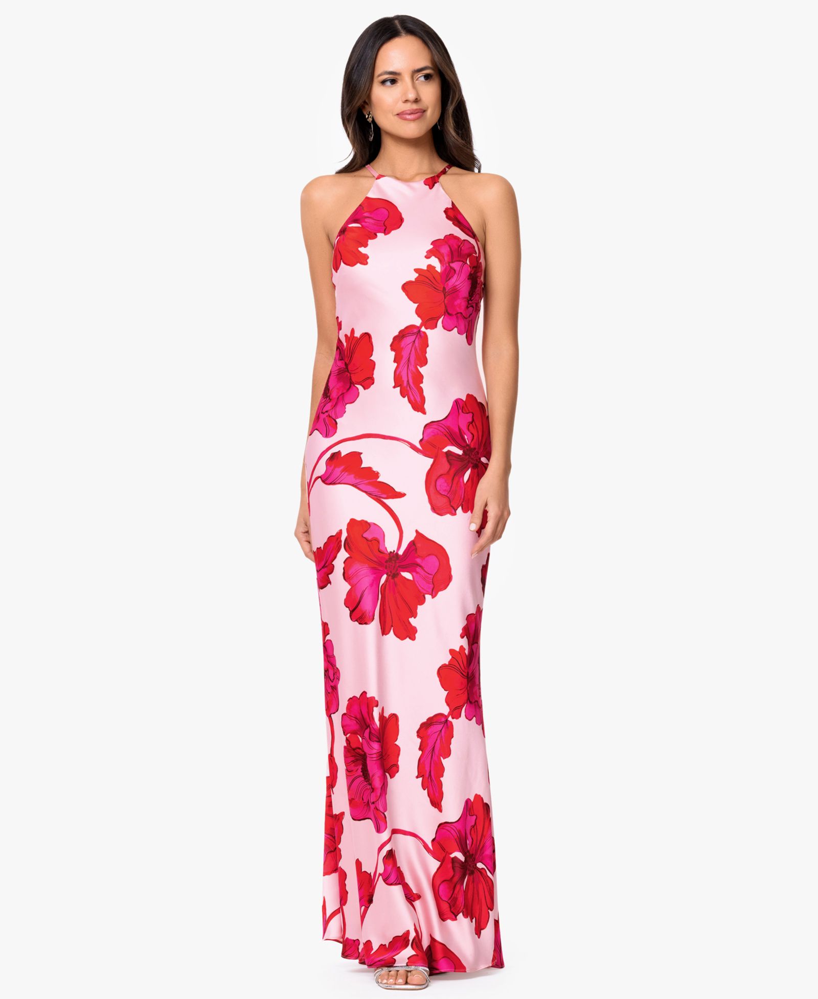 Женское платье XSCAPE Sleeveless Halter Neck Printed Long Dress