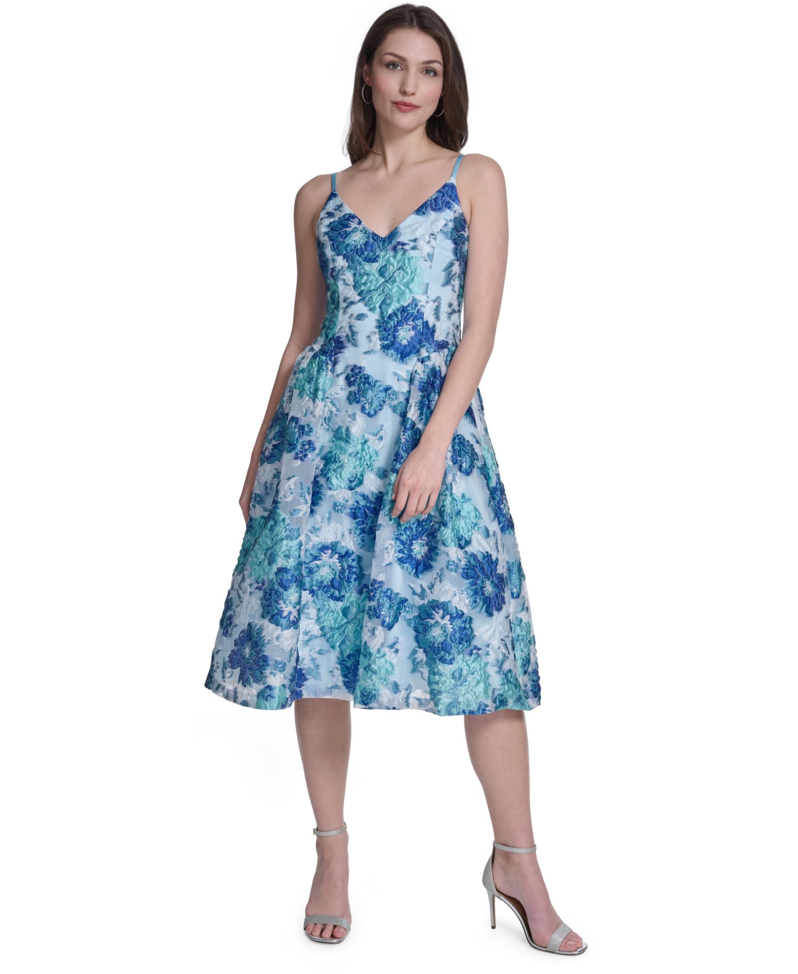 Eliza J Женский V-Neck Printed Midi Dress
