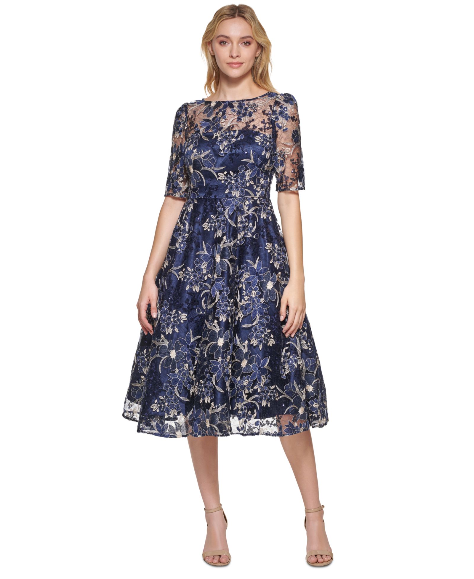 Eliza J Women's Elbow-Sleeve Illusion Yoke Short Dress