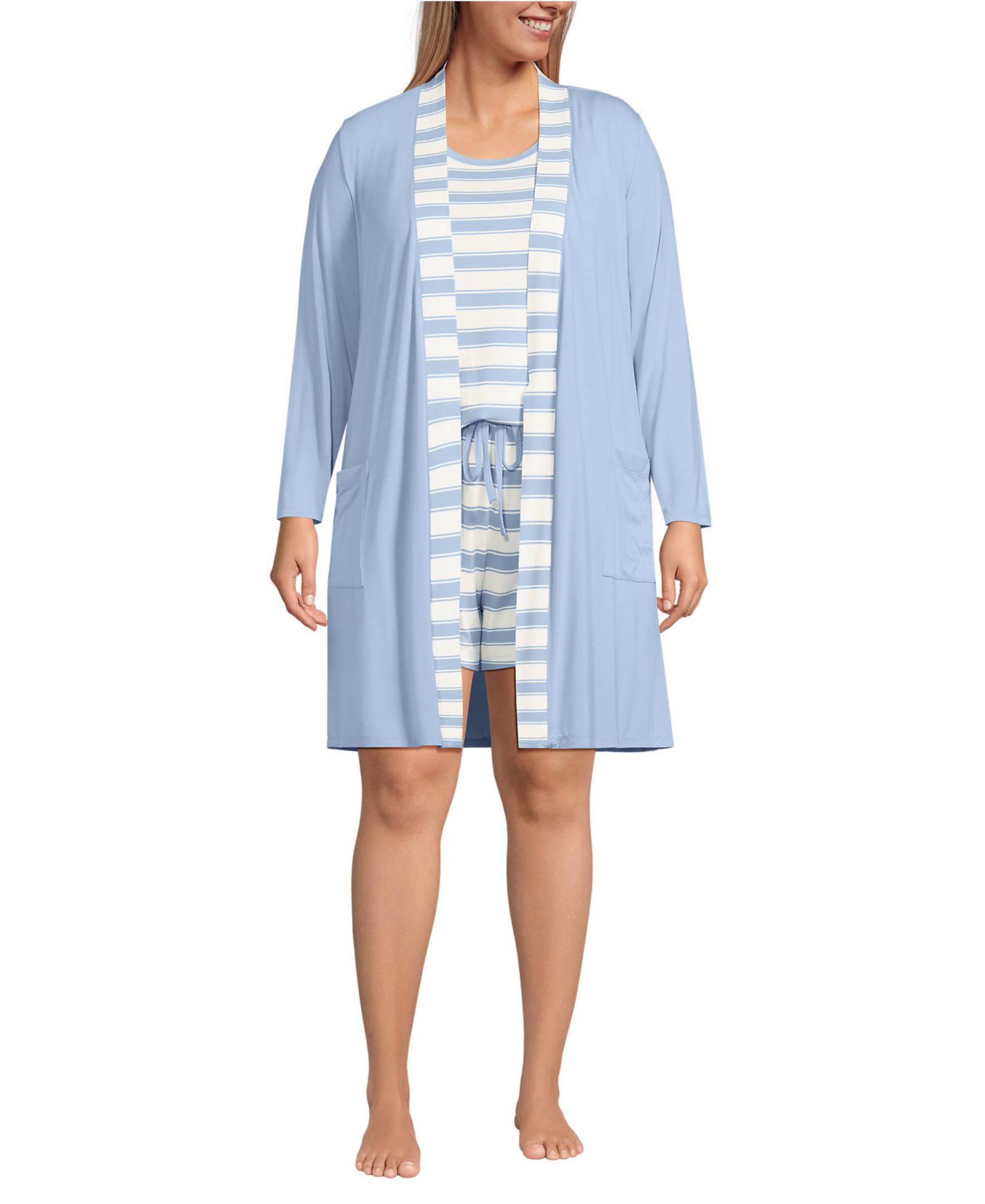 Lands' End Plus Size Cooling 3 Piece Pajama Set - Robe Tank and Shorts