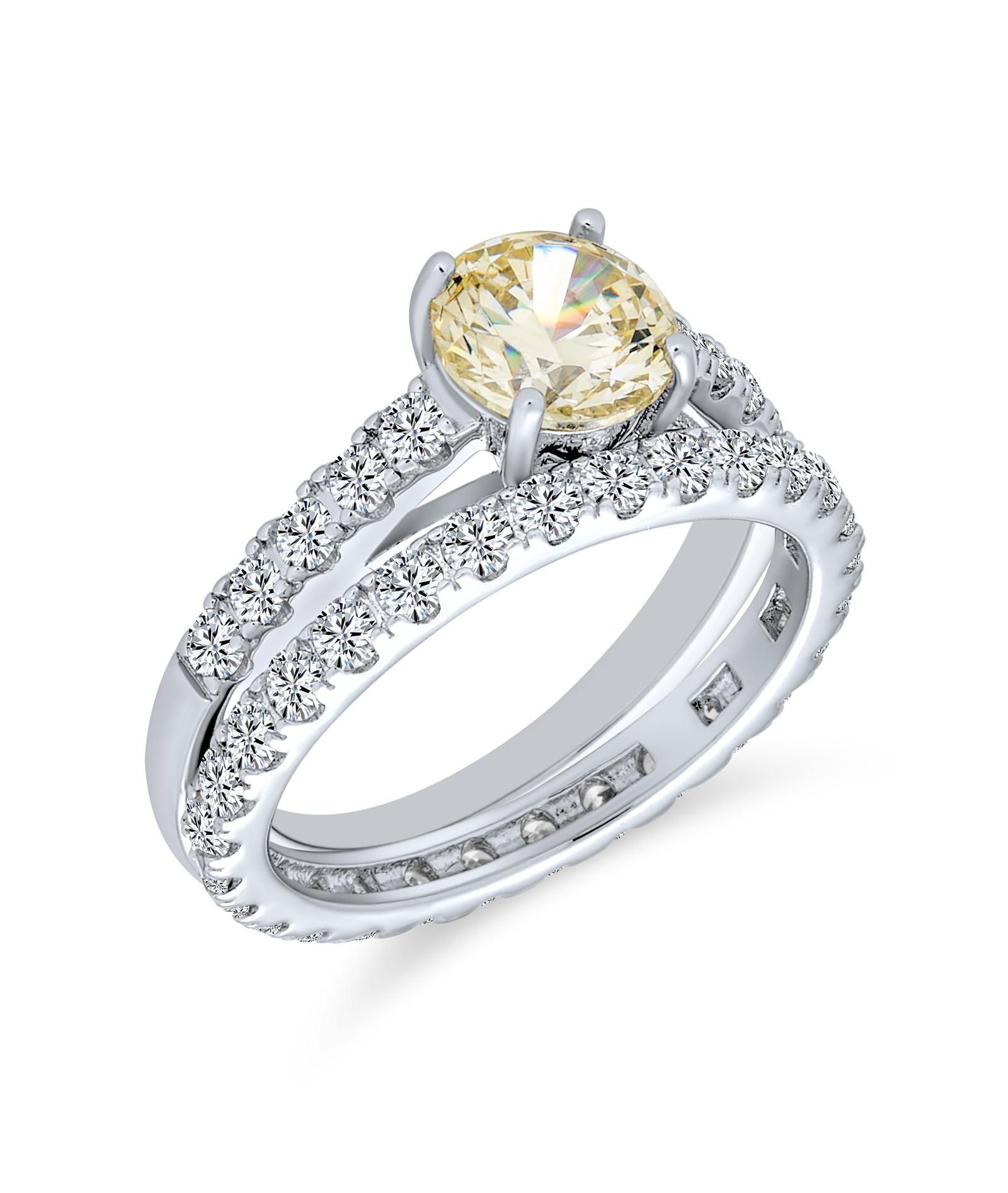 Bling Jewelry CZ Cubic Zirconia 1CT Solitaire & Eternity Band Set Ring
