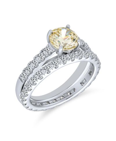 Bling Jewelry CZ Cubic Zirconia 1CT Solitaire & Eternity Band Set Ring