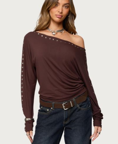 Edikted Women's Paola Off Shoulder Stud Top