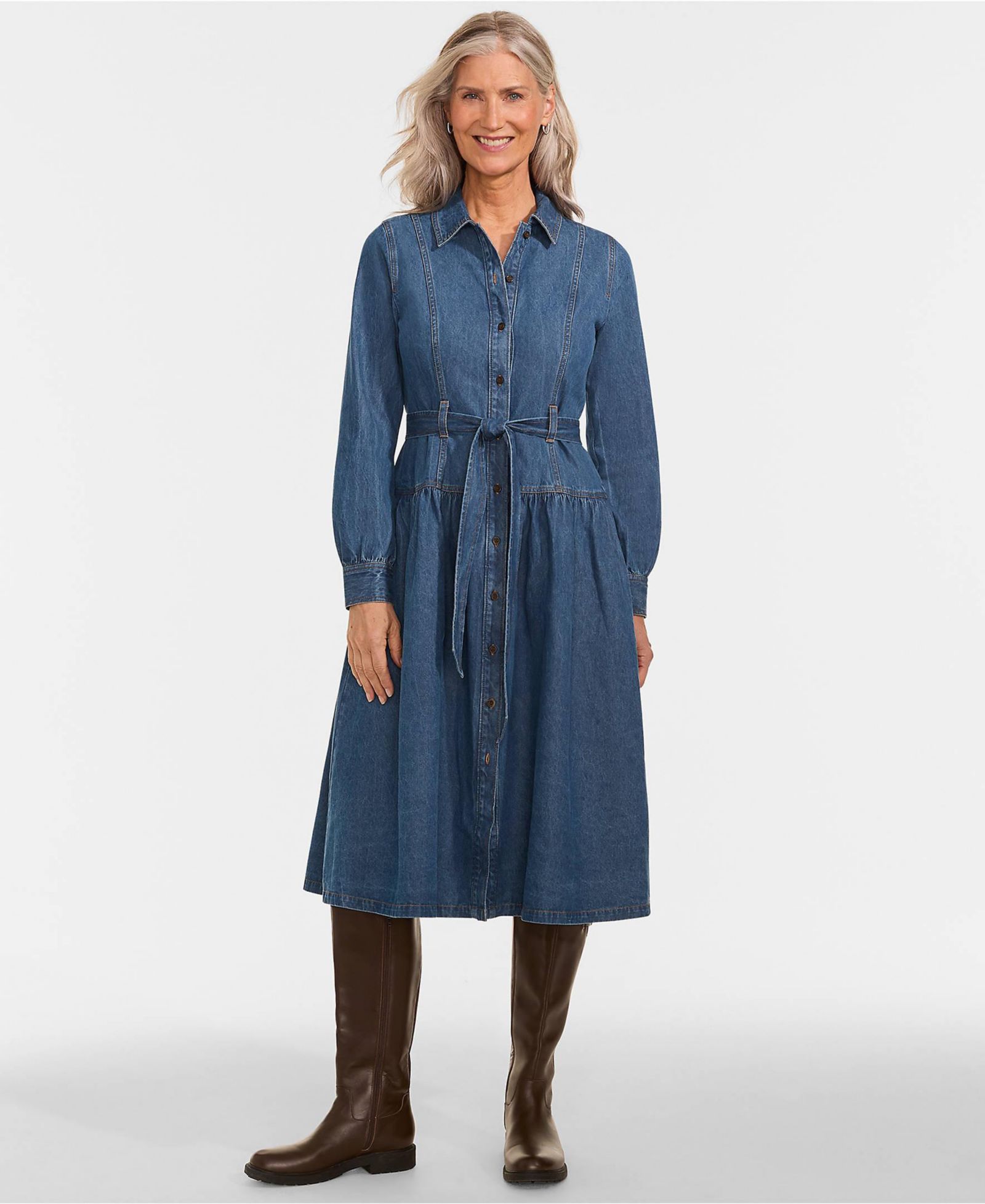 Женское джинсовое платье-рубашка Lands' End Button Front Midi