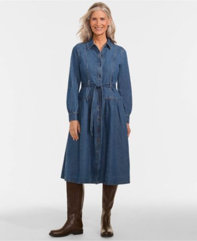 Lands' End Women's Denim Button Front Midi Shirt Dress