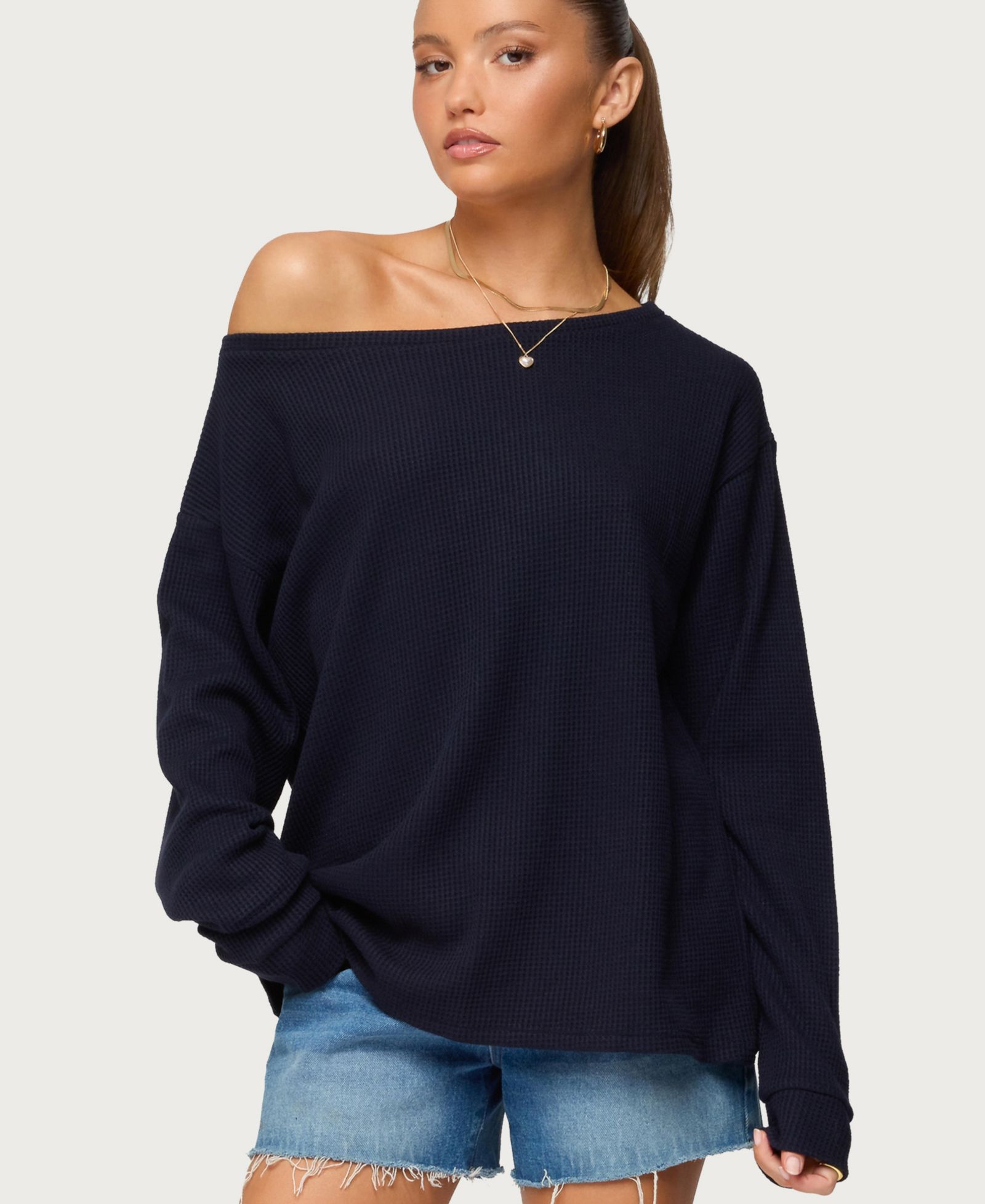 Женский топ Edikted Damari One Shoulder Oversized Waffle