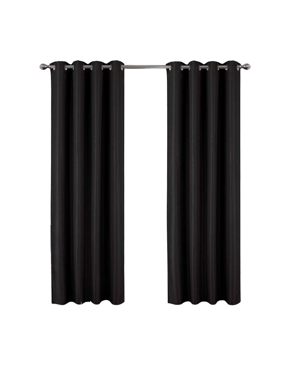 Olivia Gray 100% Polyester 250 GSM Basket Weave Ian Luxury Jacquard Blackout Grommet Curtain Panel Black