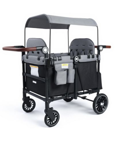 Kinder King All-Terrain 4-Seat Stroller Wagon with Canopy, Shock-Absorbing Wheels, Snack Tray, Storage Bag & Adjustable Handle