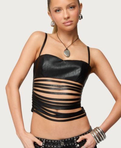 Edikted Women's Nia Cutout Shredded Faux Leather Top