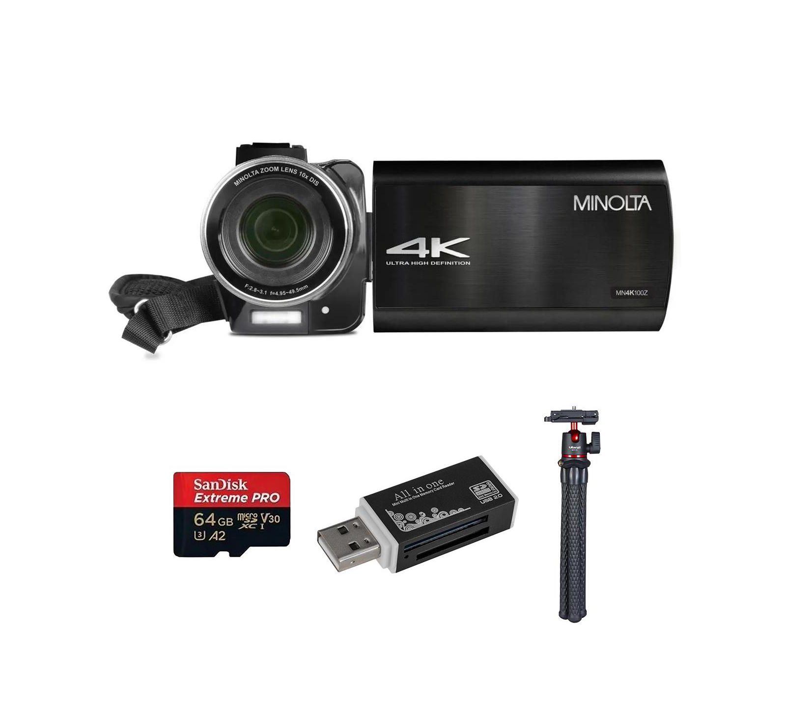 Видеокамера Minolta MN4K100Z 28MP 4K Ultra HD 3.5" сенсорный экран ночного видения, черная с комплектом аксессуаров