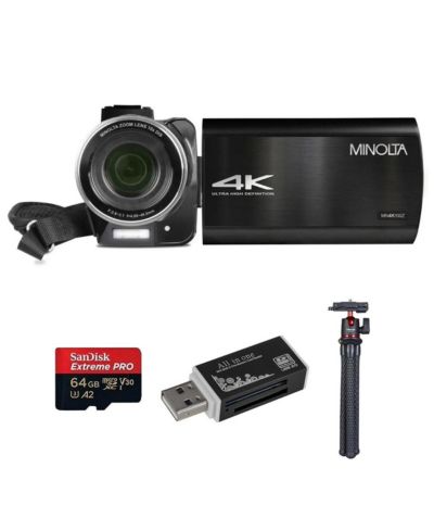 Видеокамера Minolta MN4K100Z 28MP 4K Ultra HD 3.5" сенсорный экран ночного видения, черная с комплектом аксессуаров