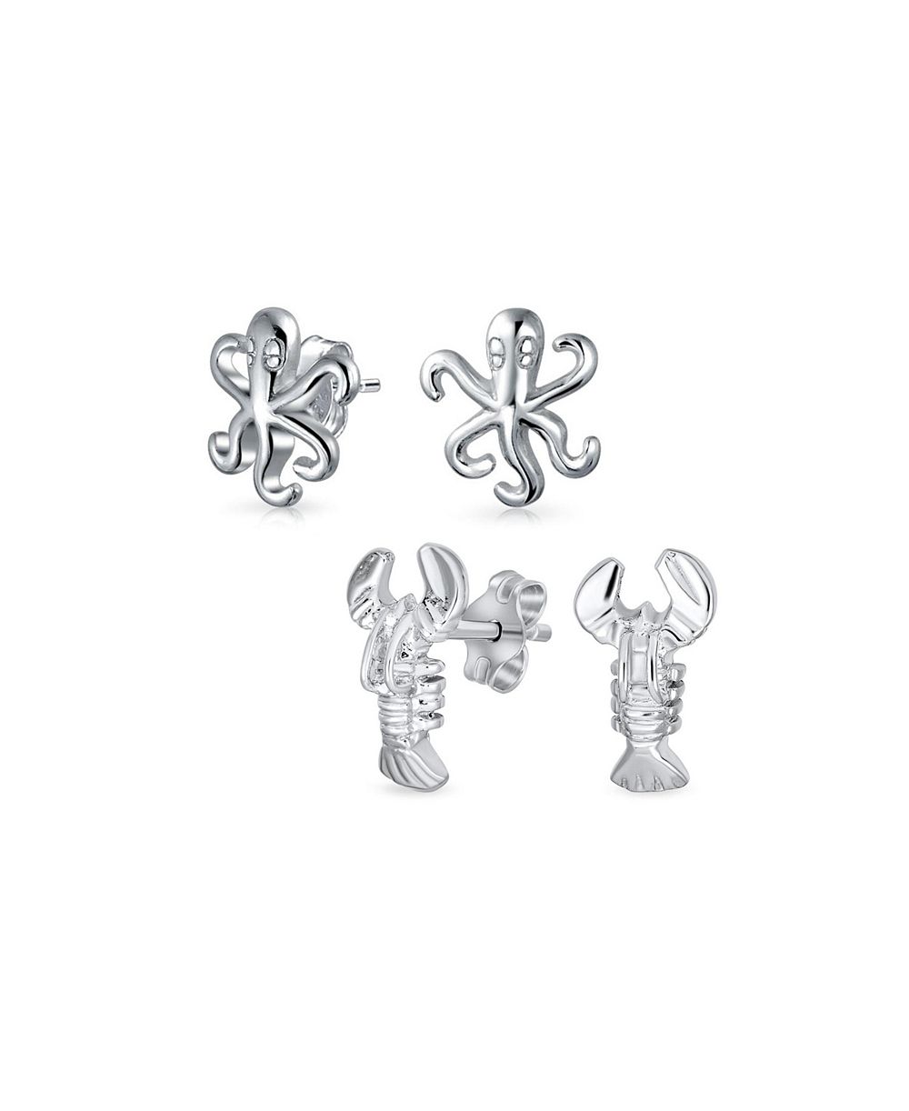 Серьги-гвоздики Bling Jewelry Sterling Silver Nautical Sea Creature Squid Octopus (Set of 2)