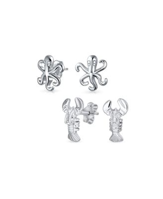 Bling Jewelry Nautical Sea Creature Squid Octopus Stud Earrings 925 Sterling Silver 2-Set
