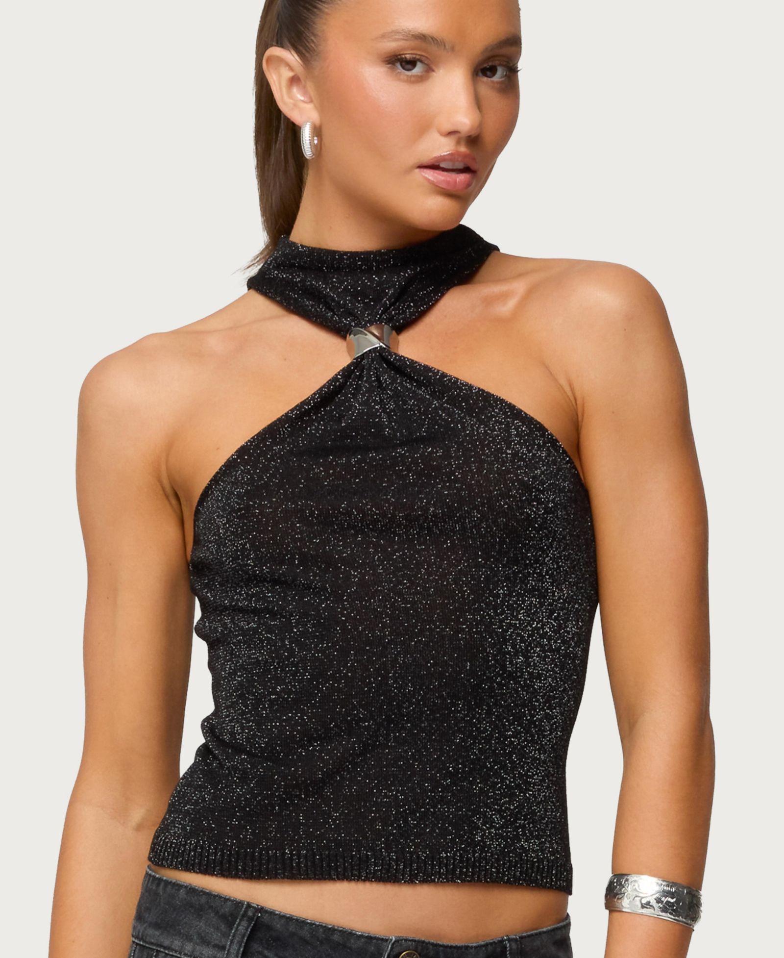 Женский топ Edikted Nalia Gathered Ring Glitter Knit