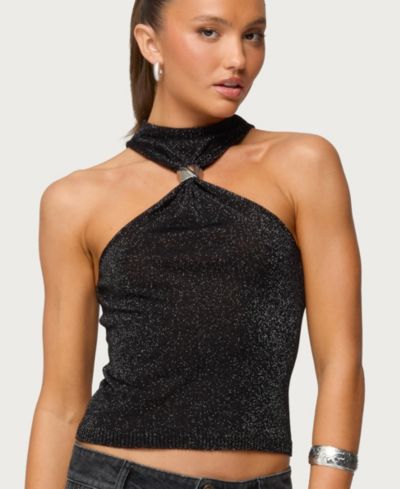 Edikted Women's Nalia Gathered Ring Glitter Knit Top