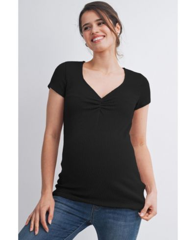 Hello Miz Maternity Ribbed Sweetheart Neck Short-Sleeve Top