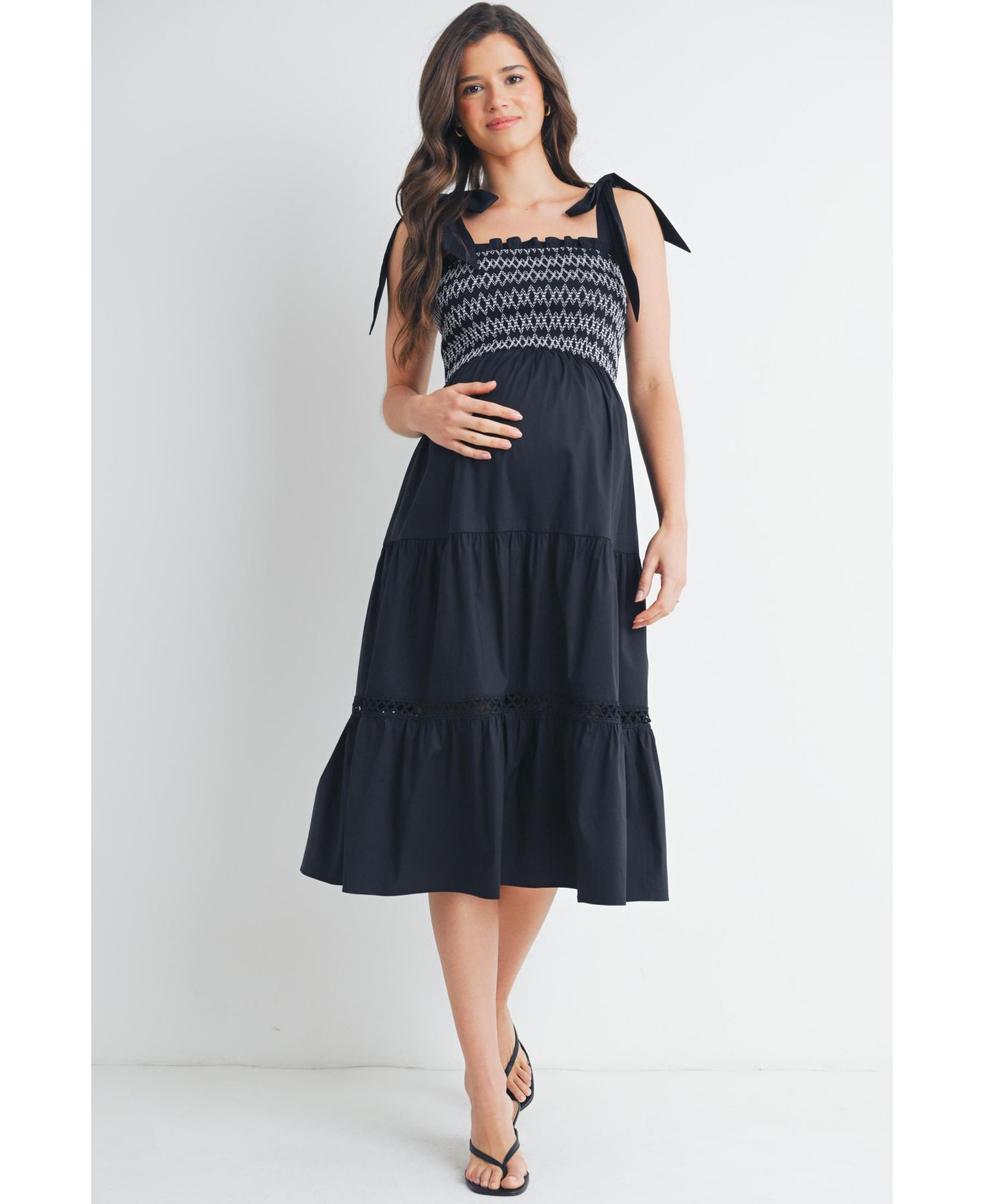 Миди-платье Hello Miz Maternity Smocked Empire Waist с завязками на плечах