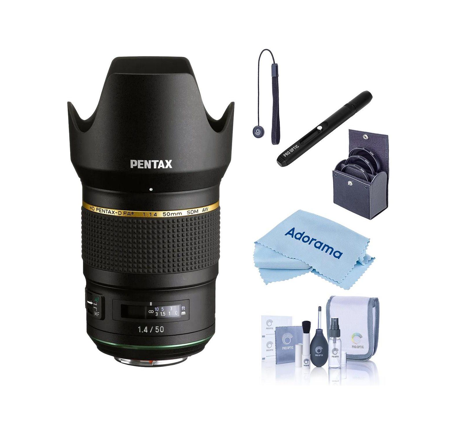 Pentax HD Pentax-D FA 50mm f/1.4 SDM AW Lens, Bundle with 72mm Filter Kit, Cleaning Kit, Cleaning Cloth, Lens Cap Tether, Lens Cleaner