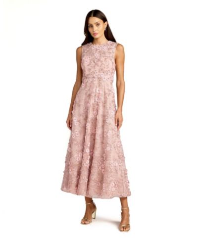 Mac Duggal Petite Floral Embroidered High Neck Midi Dress