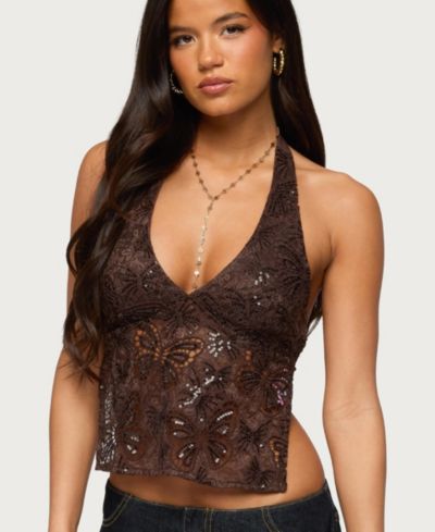 Женский топ Edikted Butterfly Sequin Backless Halter