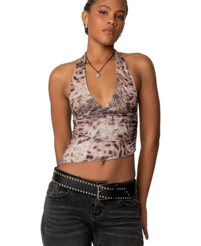 Edikted Женский Leopard Mesh Asymmetric Halter Top