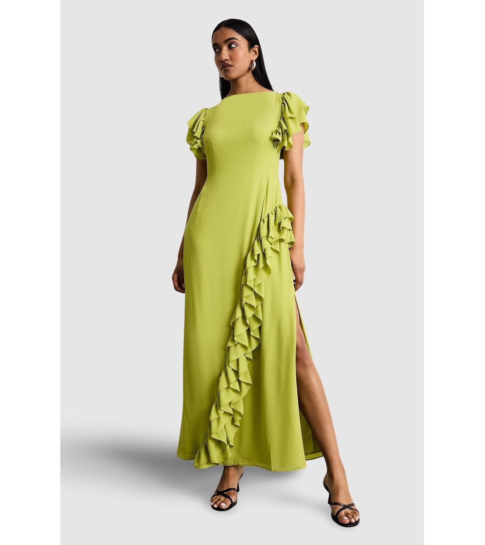 Warehouse Women's Side Split Ruffle Detail Maxi Dress