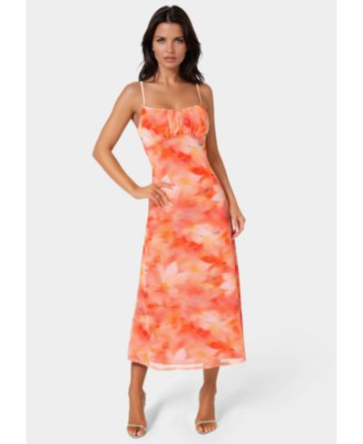 Bebe Women's Powermesh Marble Shirred Bust A-Line Dress