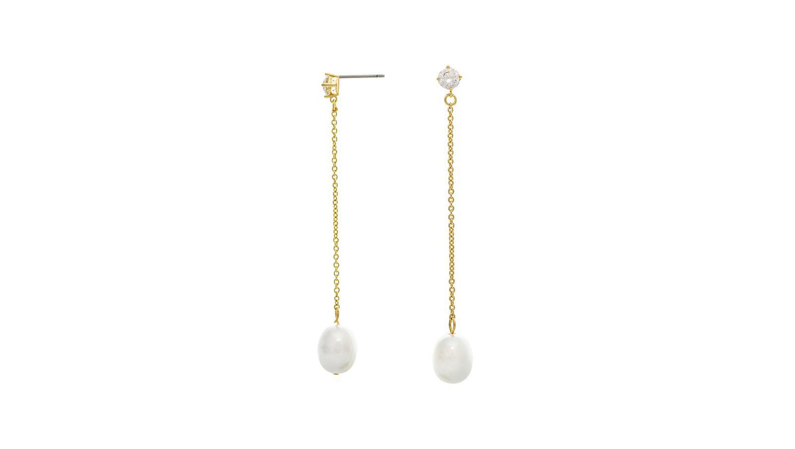 Rivka Friedman Chain Drop Earrings with CZ and Freshwater Pearl