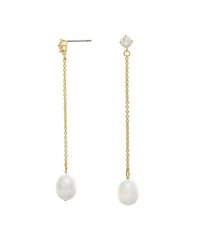 Rivka Friedman Chain Drop Earrings with CZ and Freshwater Pearl
