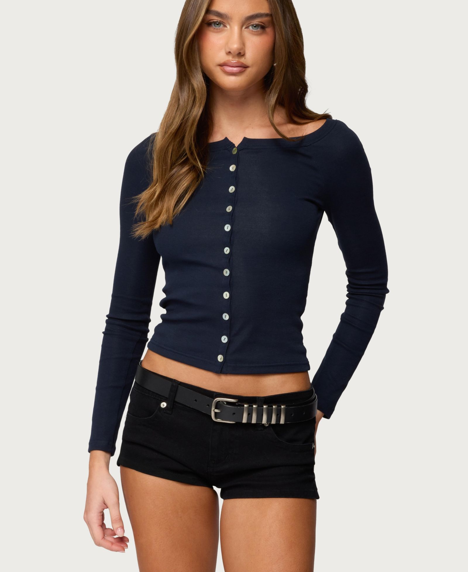Edikted Women's Cameo Boat Neck Button Up Top