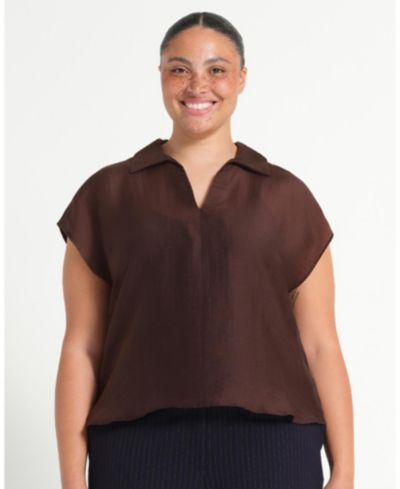 Женский топ ESTELLE Kelly Sheer Collared V-Neck Short Sleeve