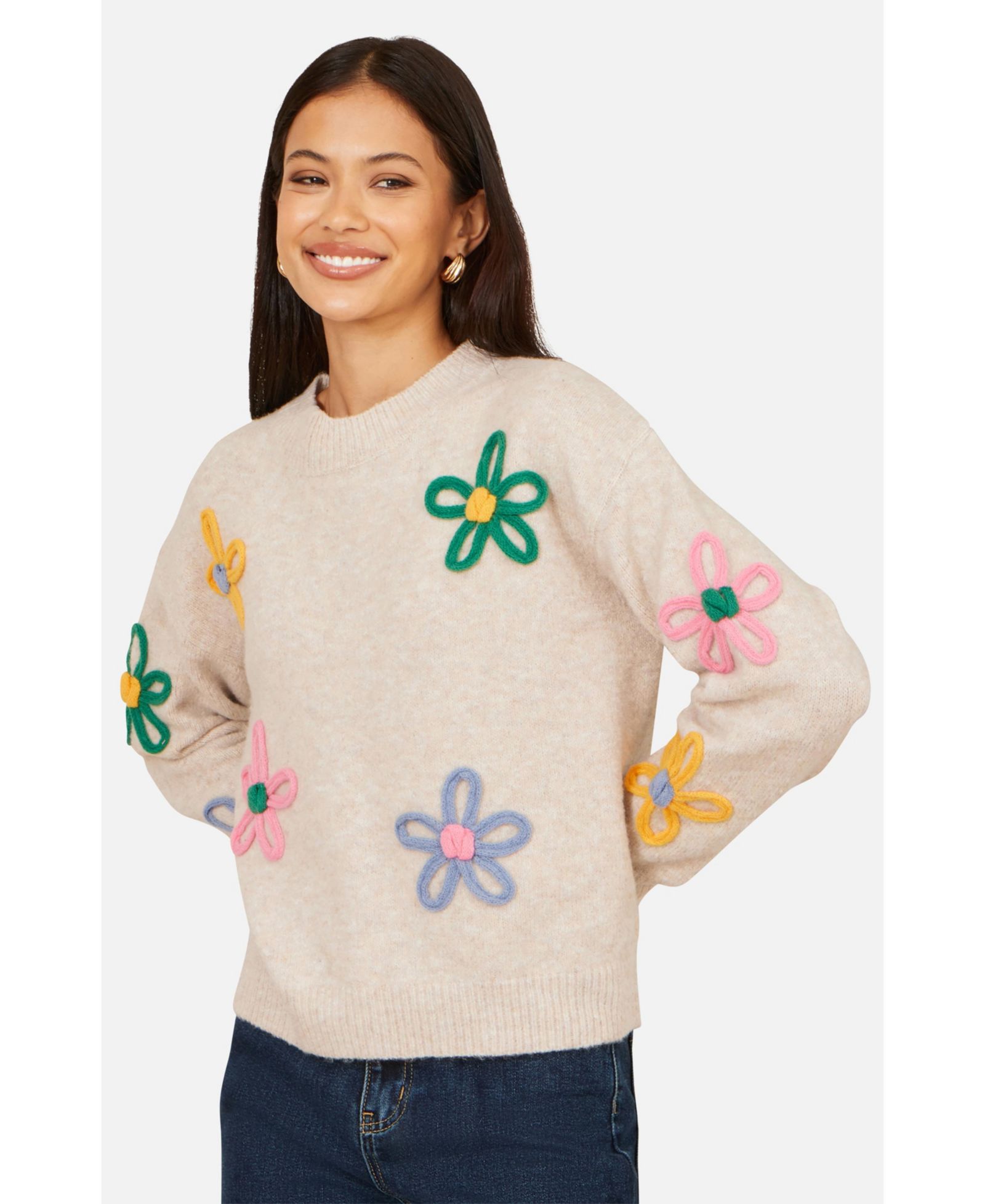 Женский джемпер Yumi Relaxed Flower Embroidered