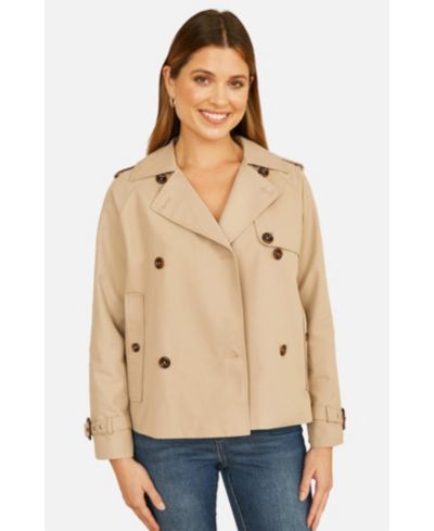 Yumi Women's Cropped Trench Jacket With Pockets