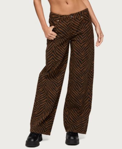Edikted Women's Zebra Print Low Rise Baggy Jeans