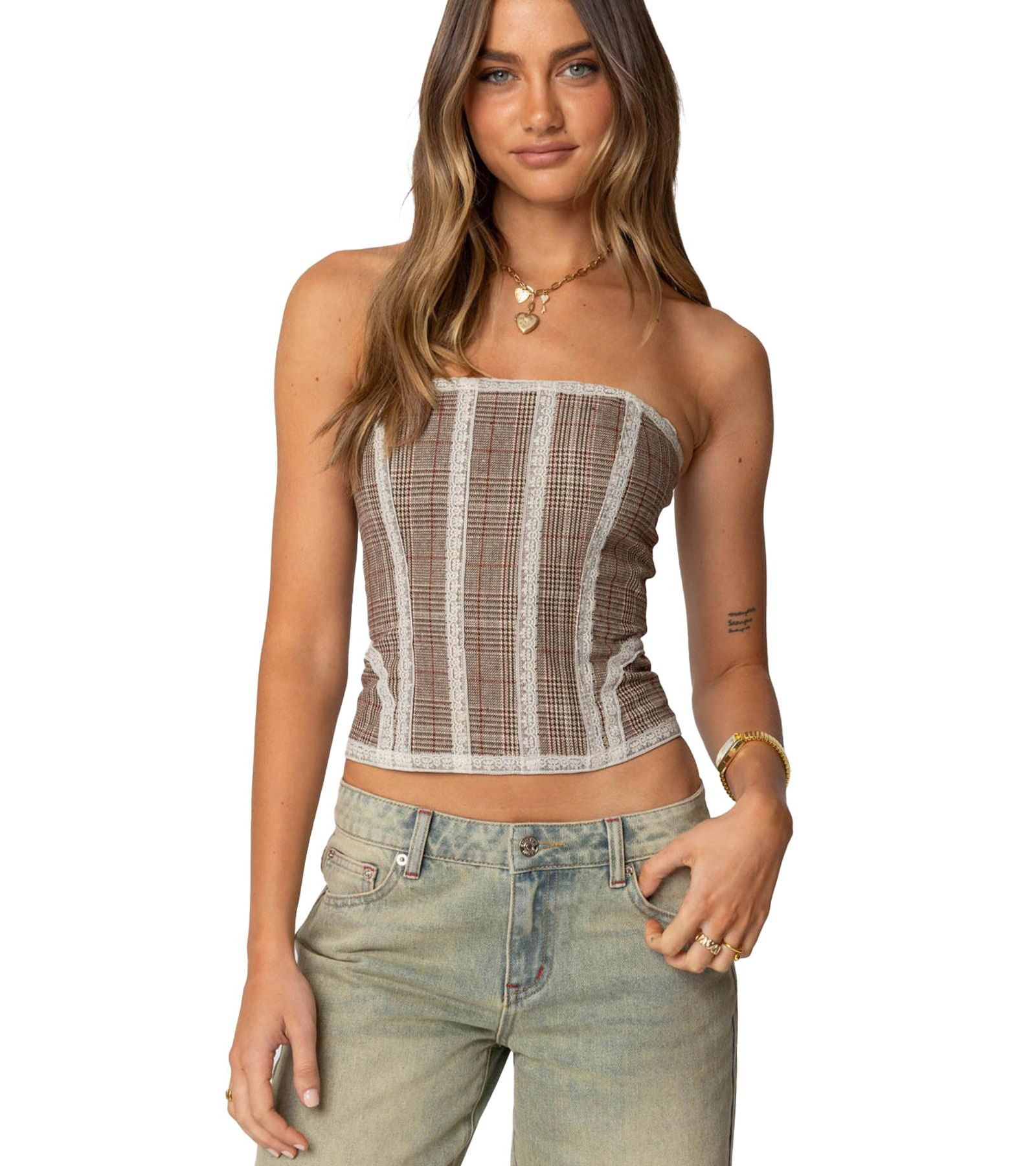 Edikted Women's Jaiden Houndstooth Plaid Corset