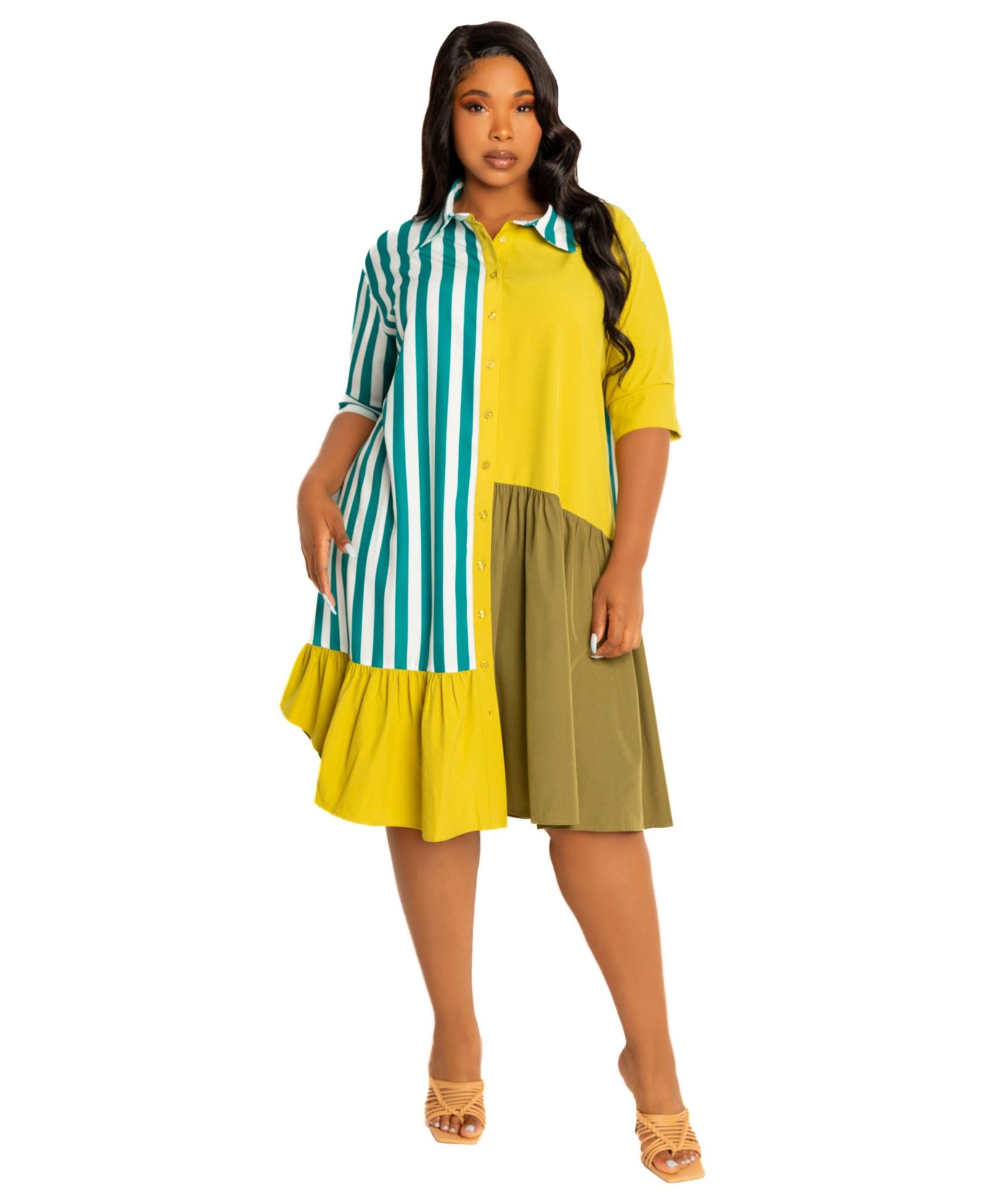 Женское платье Buxom Couture Plus Size Mixed Stripe Shirt
