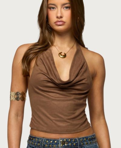 Edikted Женский топ Adeline Faux Suede Cowl Neck Halter