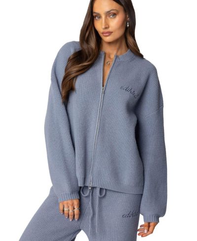 Edikted Women's Kris Ribbed Knit Zip Up Sweater