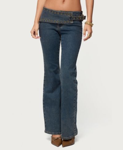 Женские джинсы Edikted Asymmetric Grommet Belt Low Rise Flared