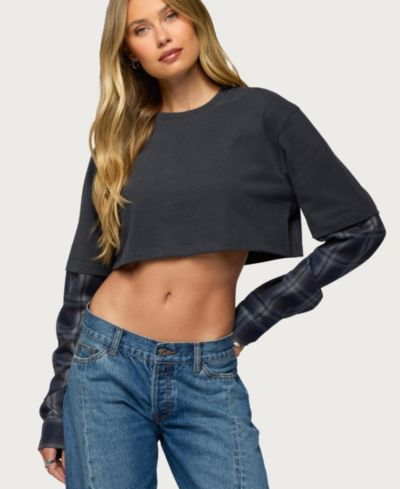 Edikted Женский Plaid Sleeves Layered Crop Top