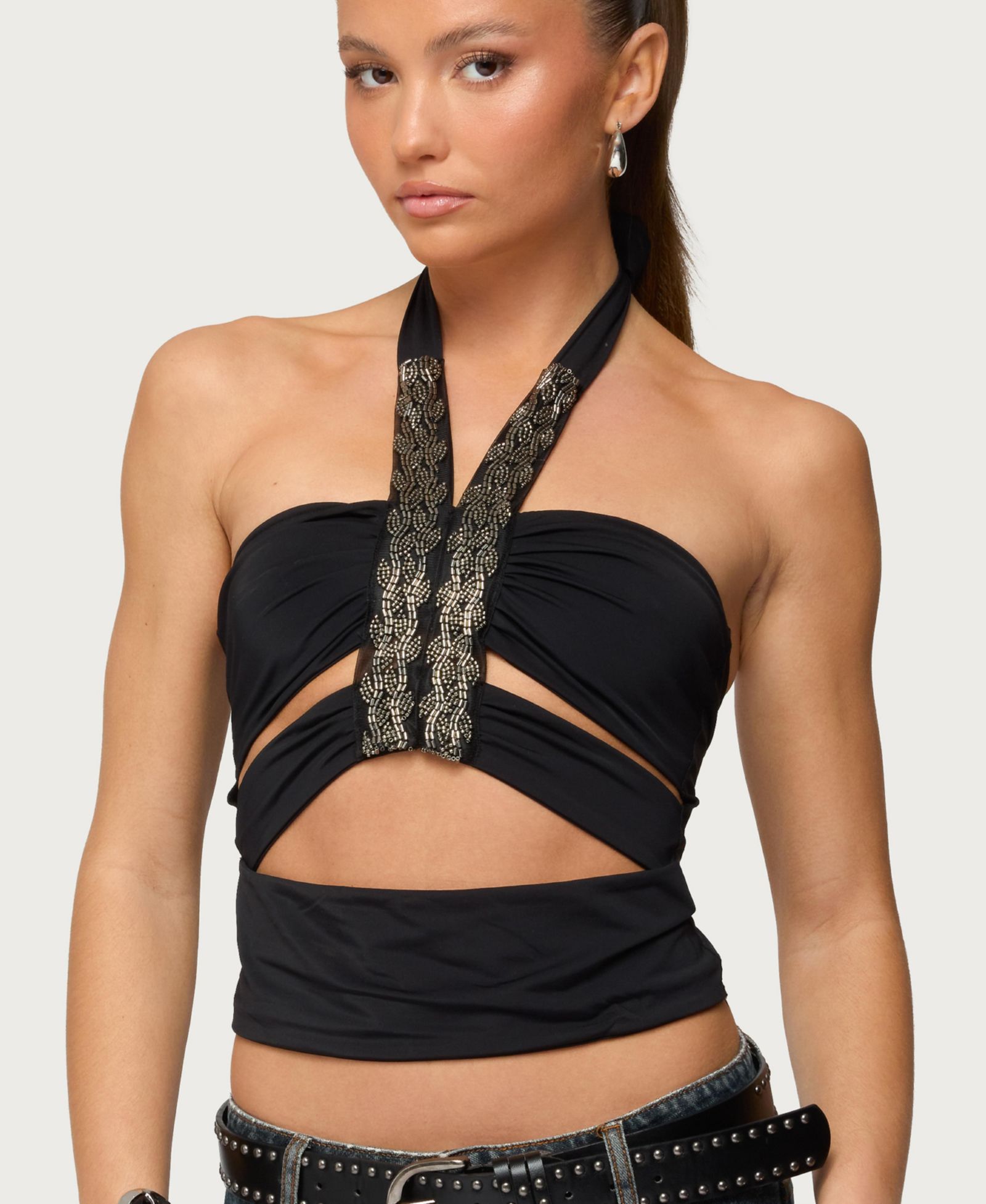 Edikted Женский топ Zola Cutout Beaded Halter