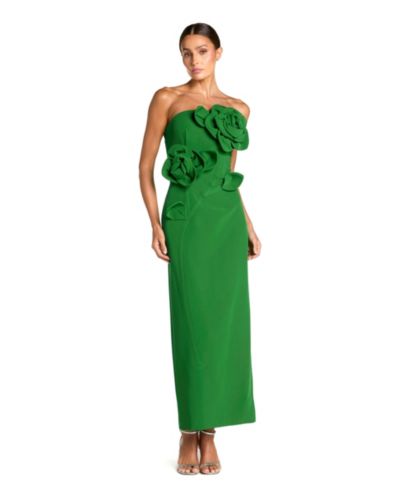Mac Duggal Women's Crepe Strapless Midi Dress with 3D Flower Detail