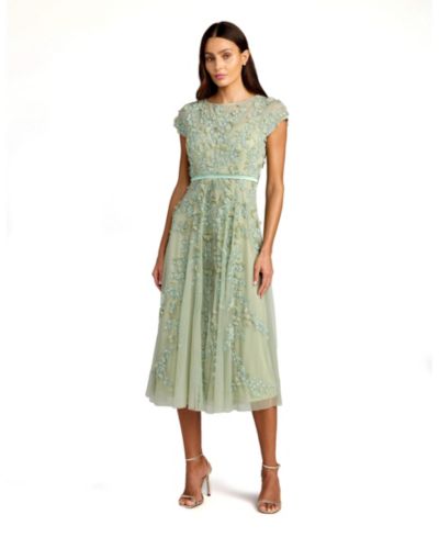 Mac Duggal Women's Floral Embellished Cap Sleeve Midi Dress