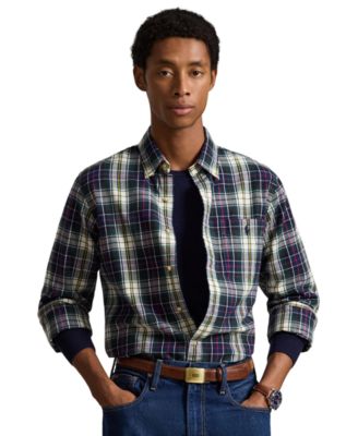 Polo Ralph Lauren Мужская рубашка из оксфорда с начесом, клетчатый узор, приталенный крой