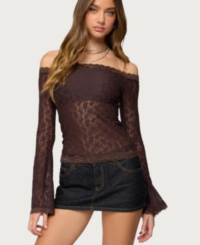 Edikted Women's Built In Bra Off Shoulder Lace Top