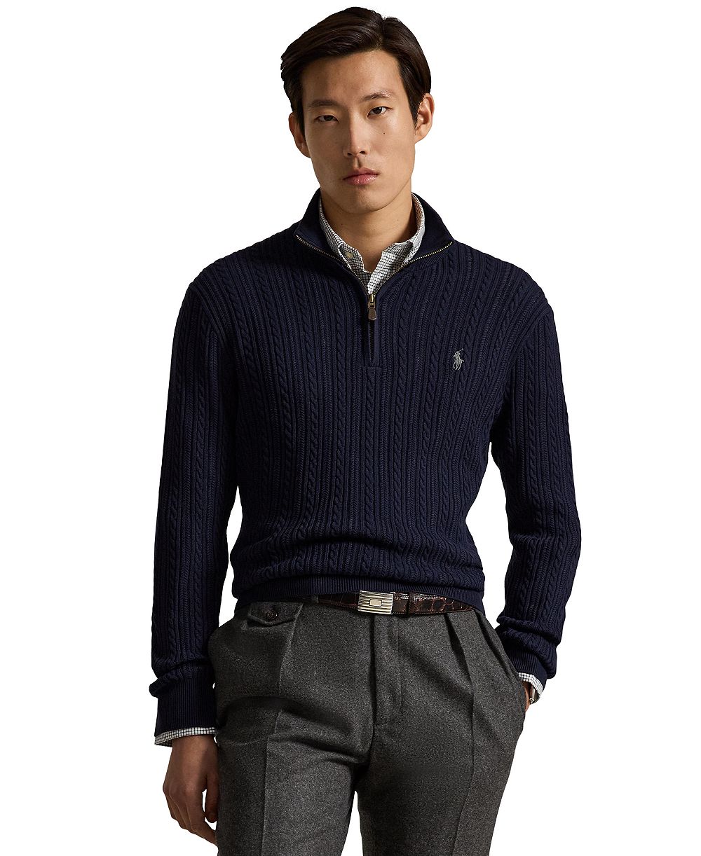 Polo Ralph Lauren Men's Cable-Knit Quarter-Zip Mockneck Sweater